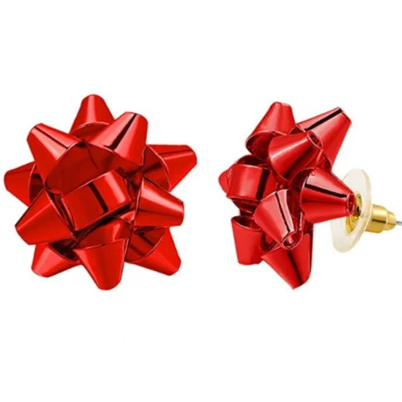 Christmas Bow Earrings Christmas Red Smooth Bow Studs New Shiny Holiday Earrings - Picture 1 of 11